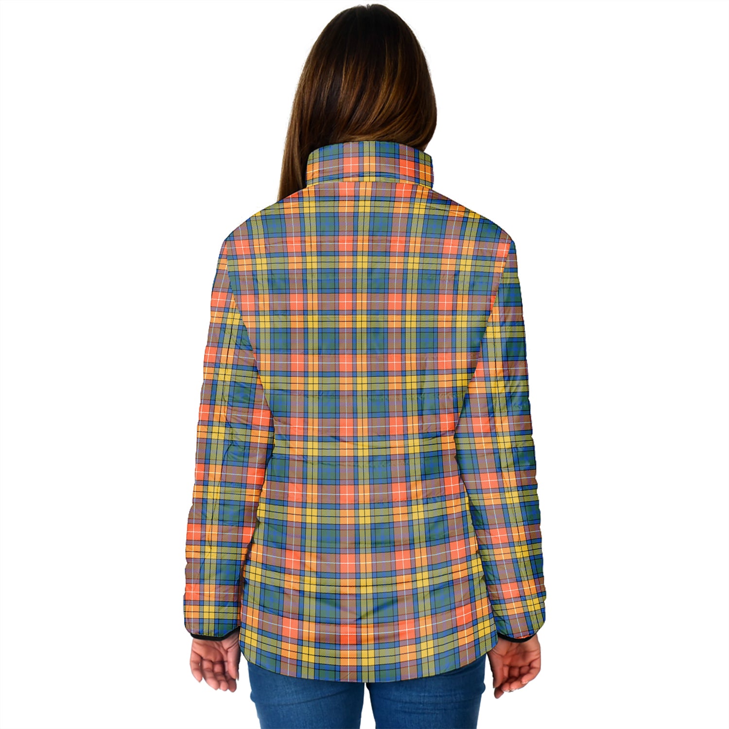 Buchanan Ancient Tartan Padded Jacket with Family Crest - Tartan Vibes Clothing