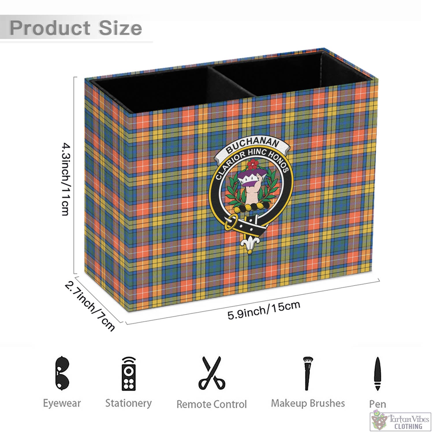 Tartan Vibes Clothing Buchanan Ancient Tartan Pen Holder with Family Crest