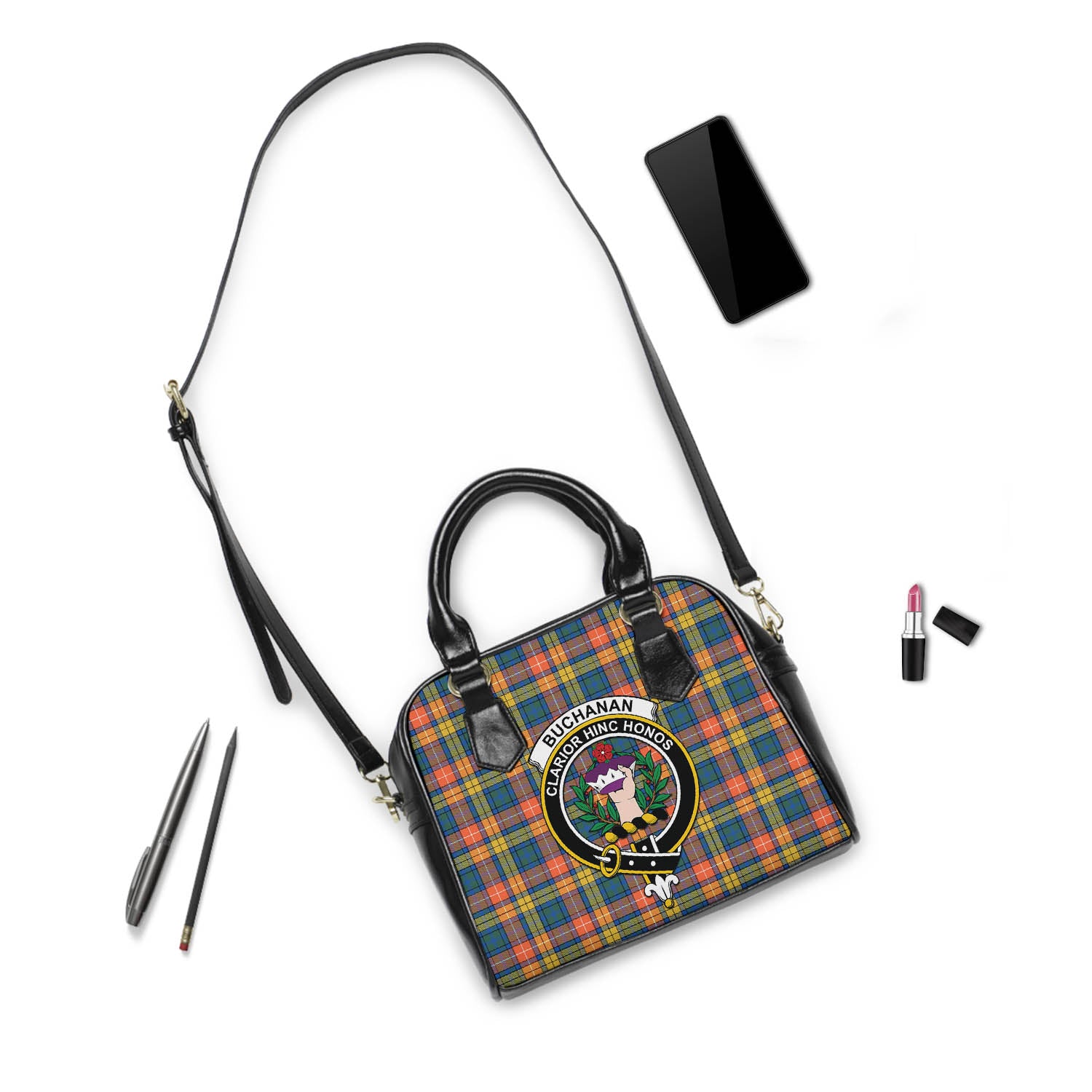 Buchanan Ancient Tartan Shoulder Handbags with Family Crest - Tartanvibesclothing