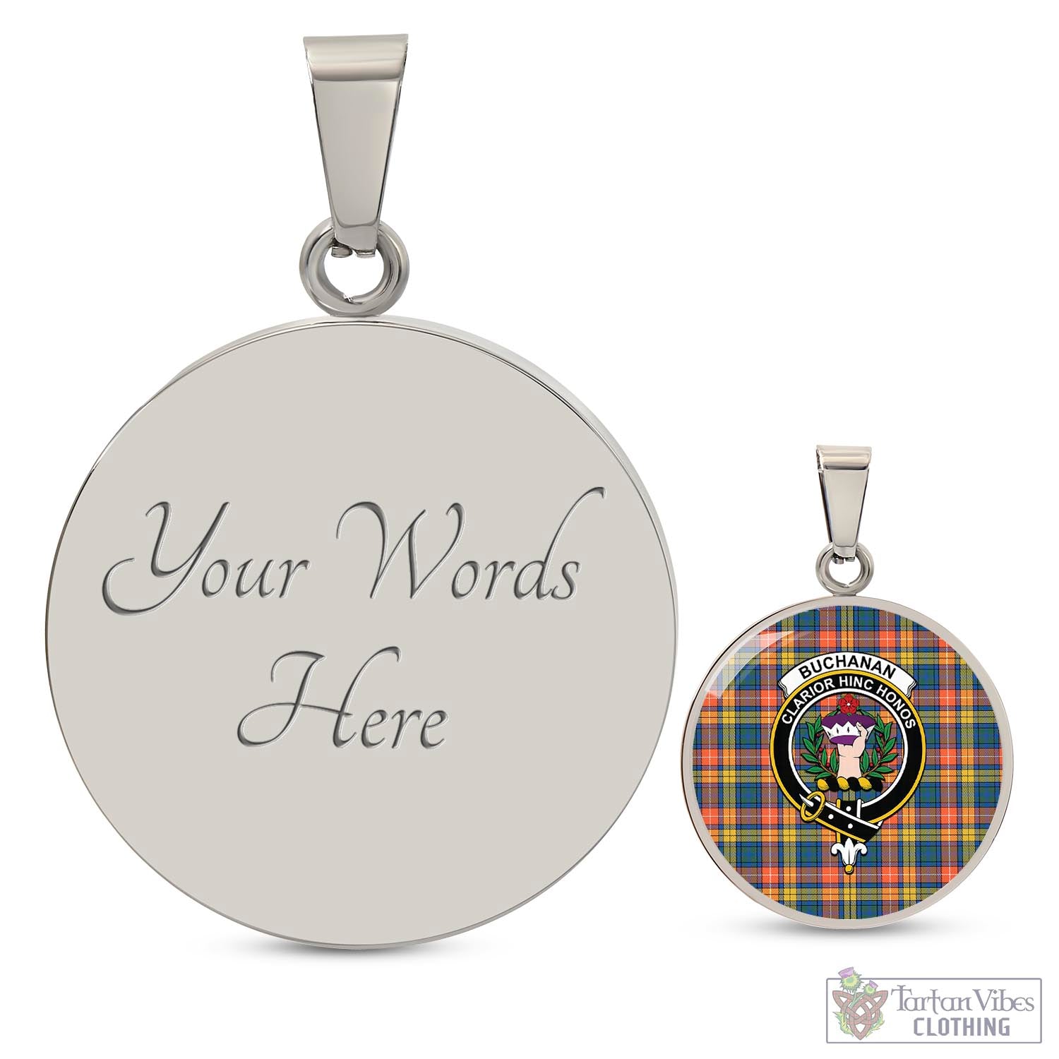 Tartan Vibes Clothing Buchanan Ancient Tartan Circle Necklace with Family Crest