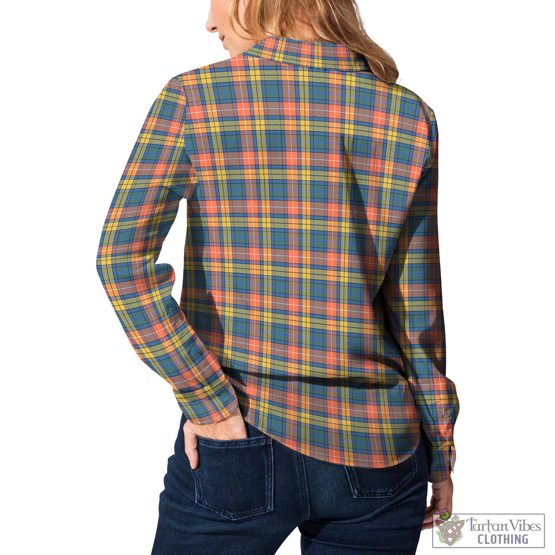 Tartan Vibes Clothing Buchanan Ancient Tartan Womens Casual Shirt with Family Crest