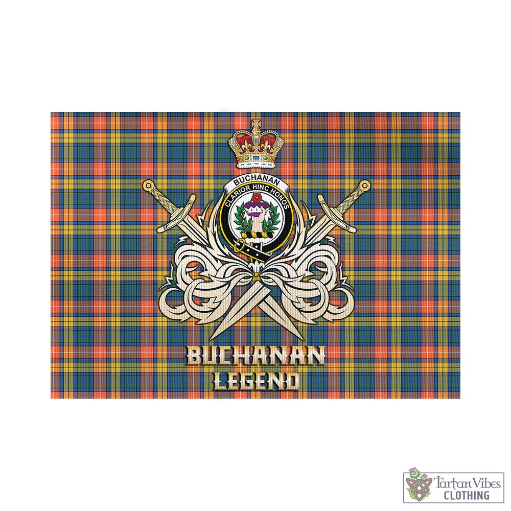 Tartan Vibes Clothing Buchanan Ancient Tartan Flag with Clan Crest and the Golden Sword of Courageous Legacy