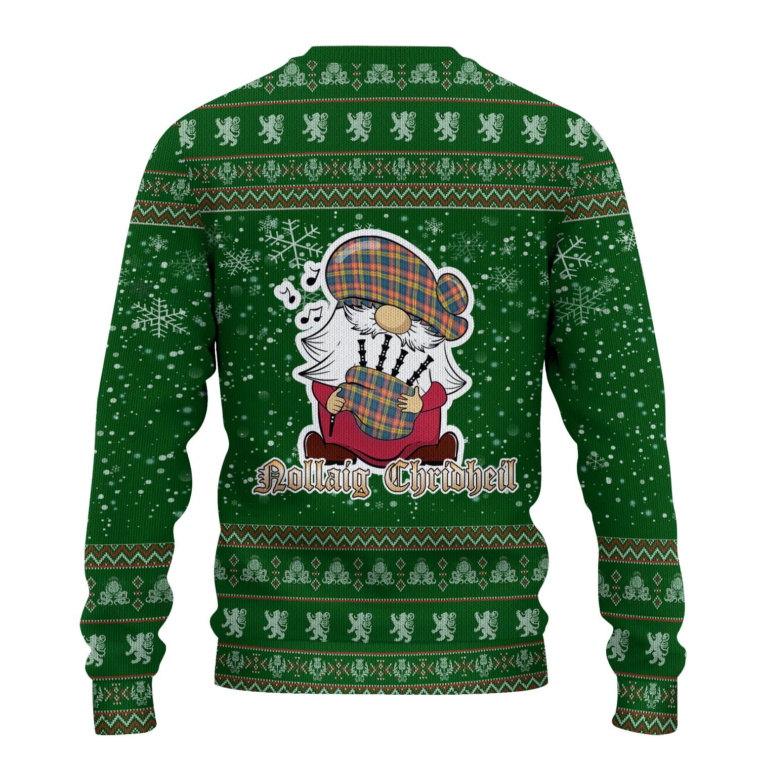 Buchanan Ancient Clan Christmas Family Knitted Sweater with Funny Gnome Playing Bagpipes - Tartanvibesclothing