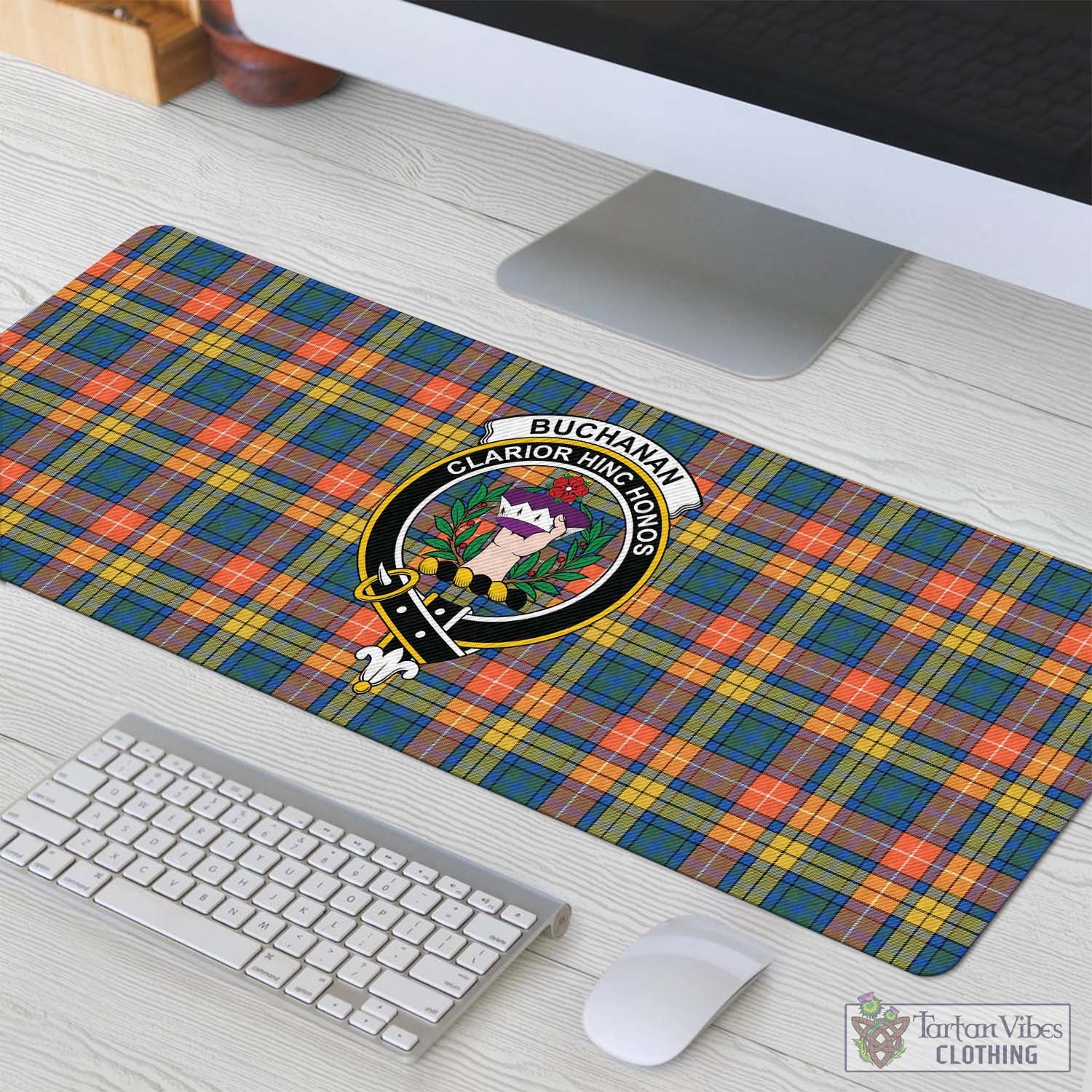 Tartan Vibes Clothing Buchanan Ancient Tartan Mouse Pad with Family Crest