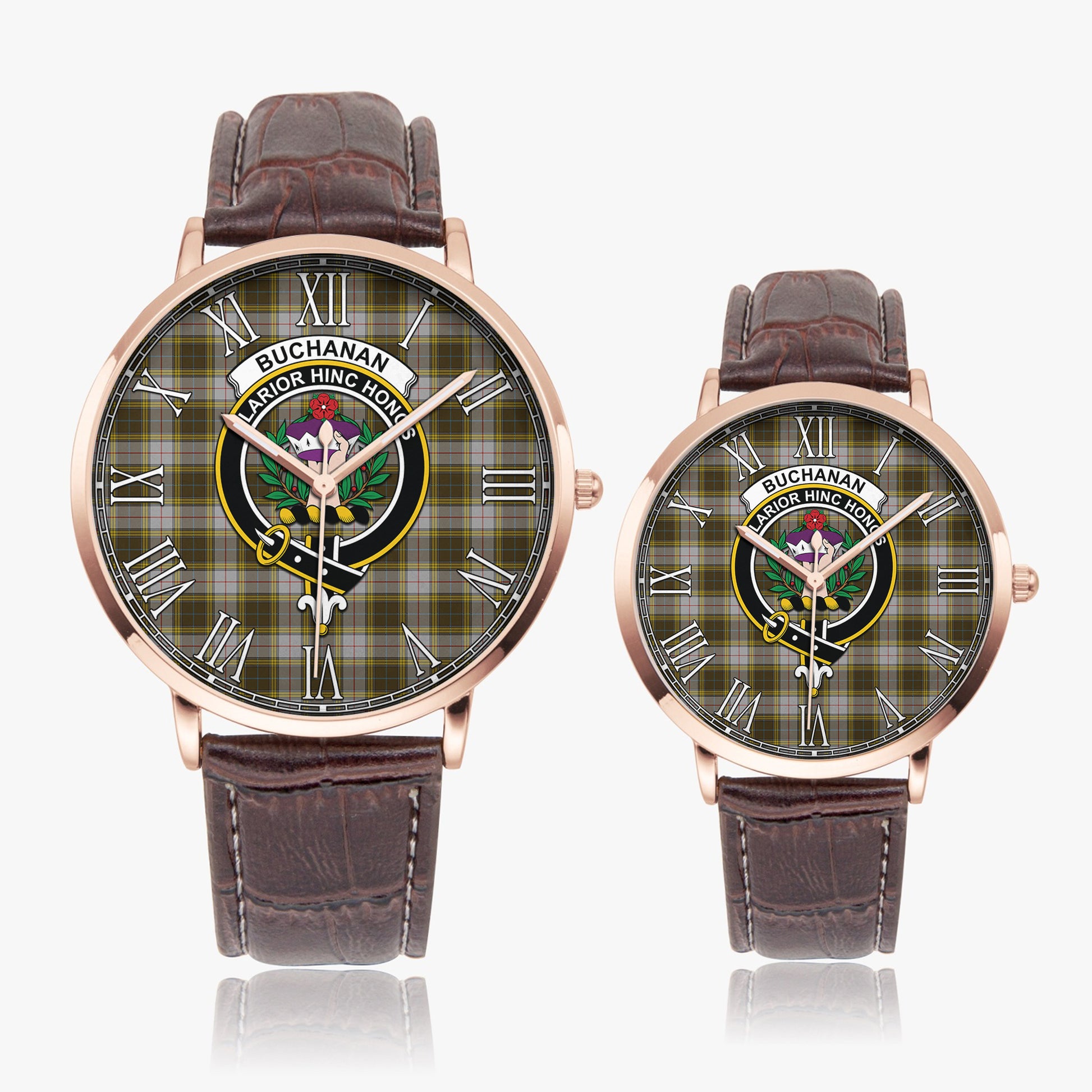 Buchanan Dress Tartan Family Crest Leather Strap Quartz Watch - Tartanvibesclothing