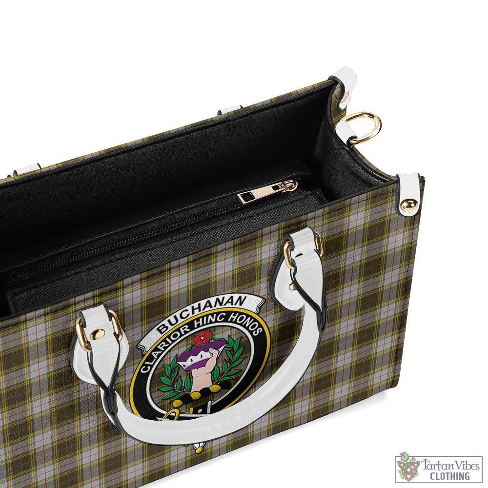 Tartan Vibes Clothing Buchanan Dress Tartan Luxury Leather Handbags with Family Crest