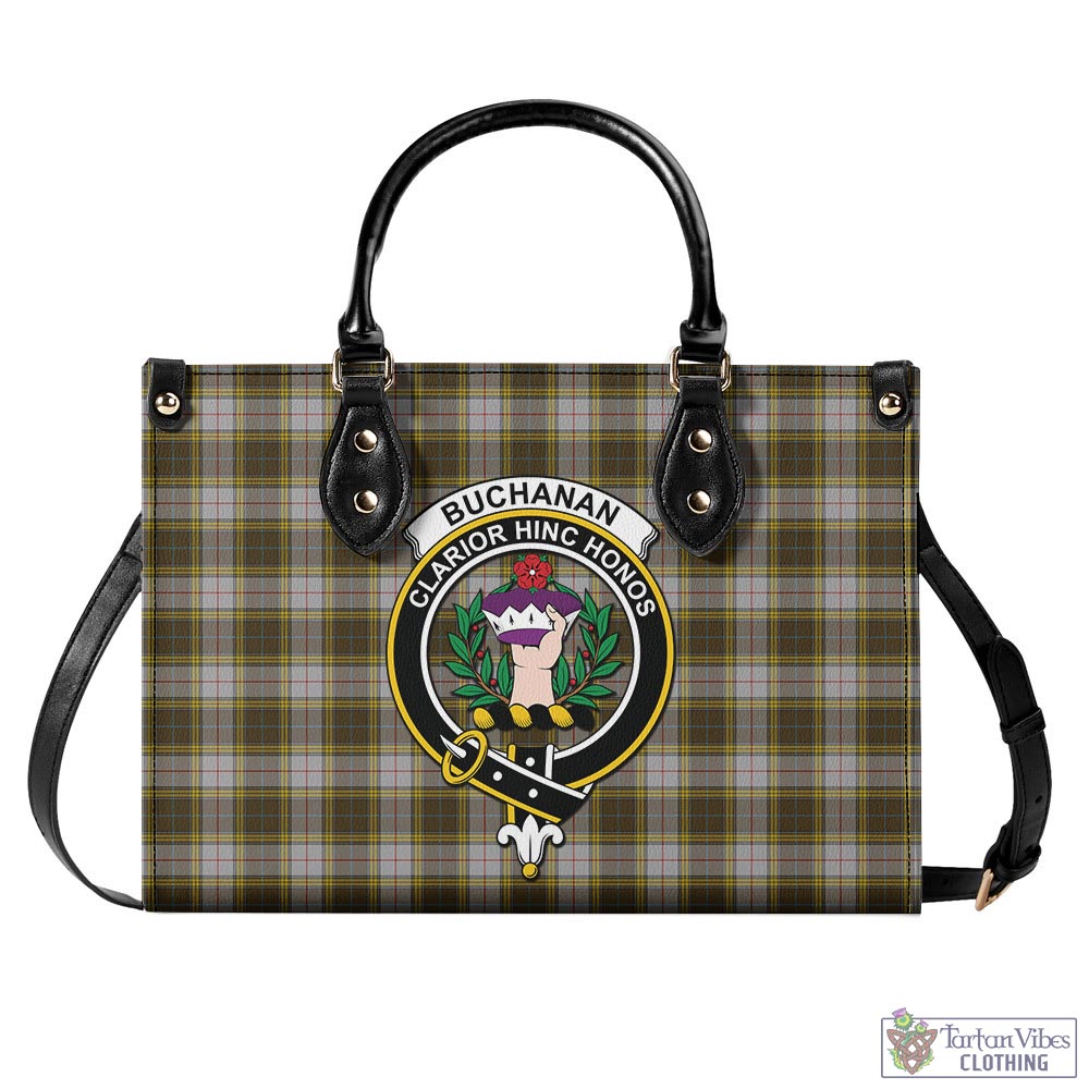 Tartan Vibes Clothing Buchanan Dress Tartan Luxury Leather Handbags with Family Crest