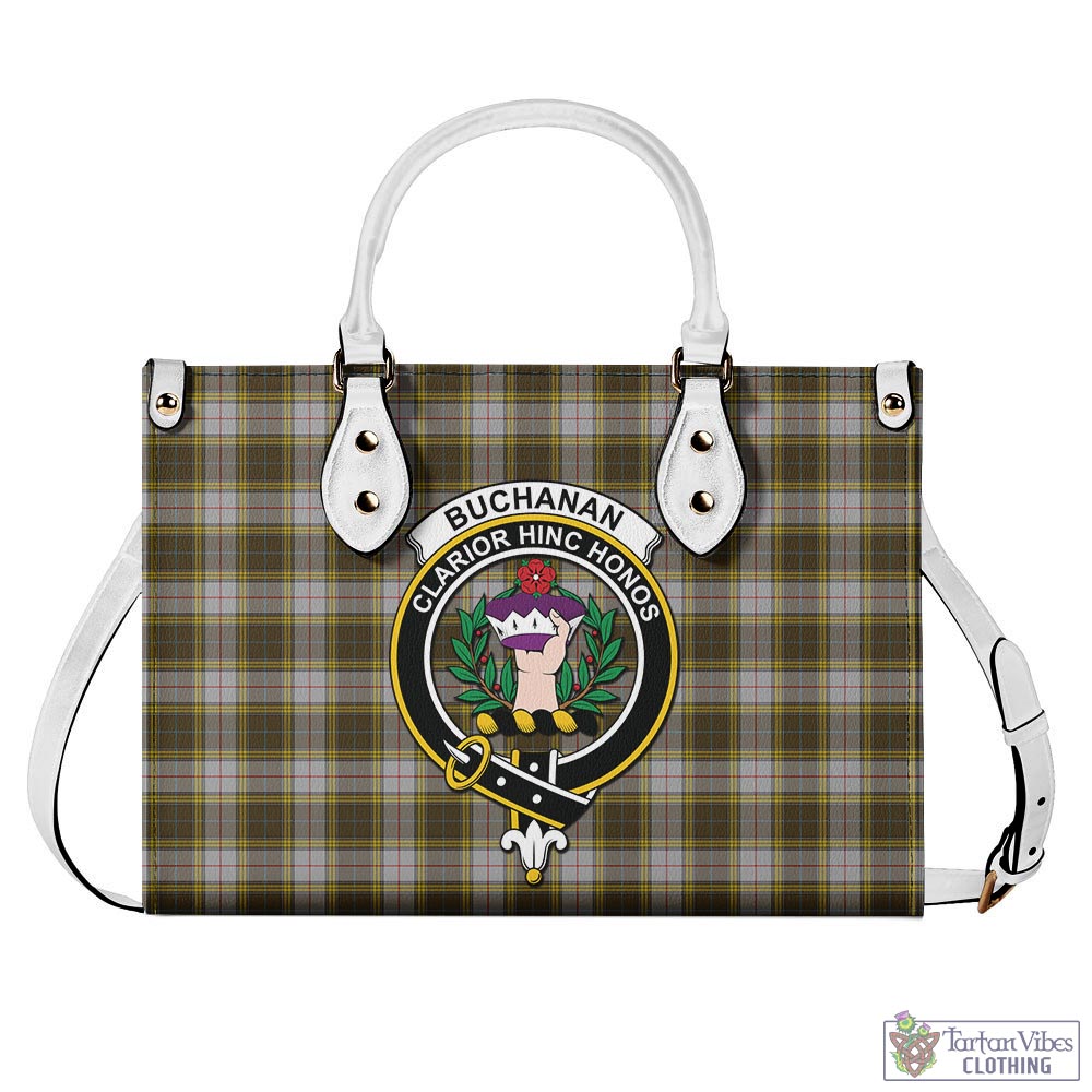 Tartan Vibes Clothing Buchanan Dress Tartan Luxury Leather Handbags with Family Crest