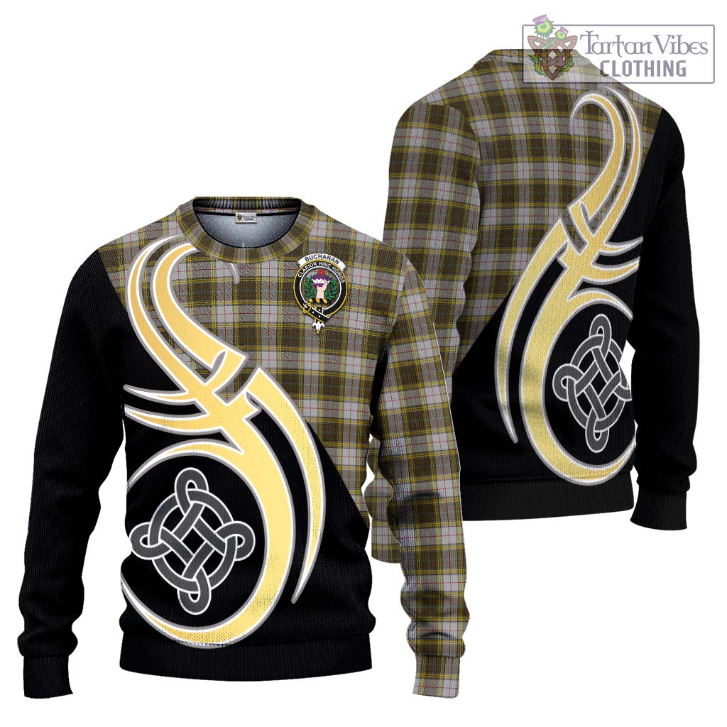 Buchanan Dress Tartan Knitted Sweater with Family Crest and Celtic Symbol Style Unisex - Tartan Vibes Clothing