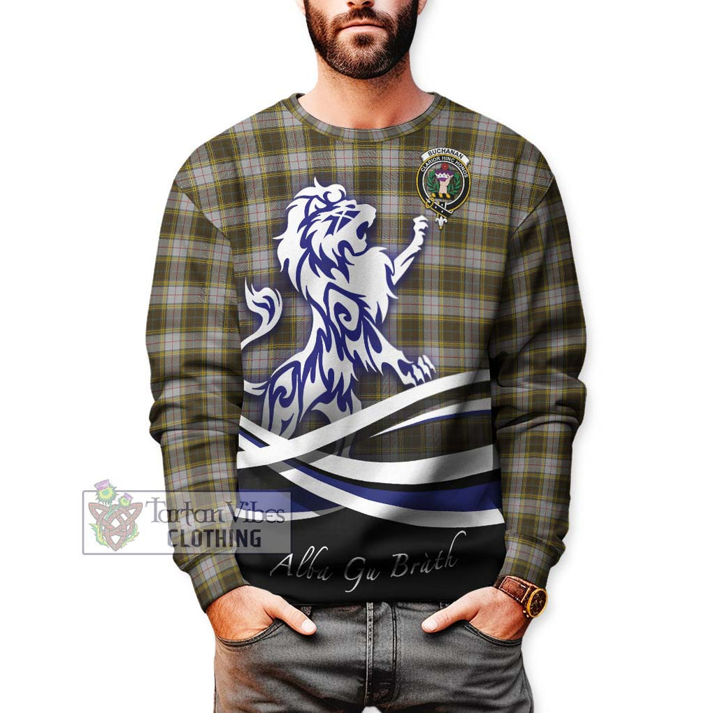 Buchanan Dress Tartan Sweatshirt with Alba Gu Brath Regal Lion Emblem Unisex - Tartanvibesclothing Shop