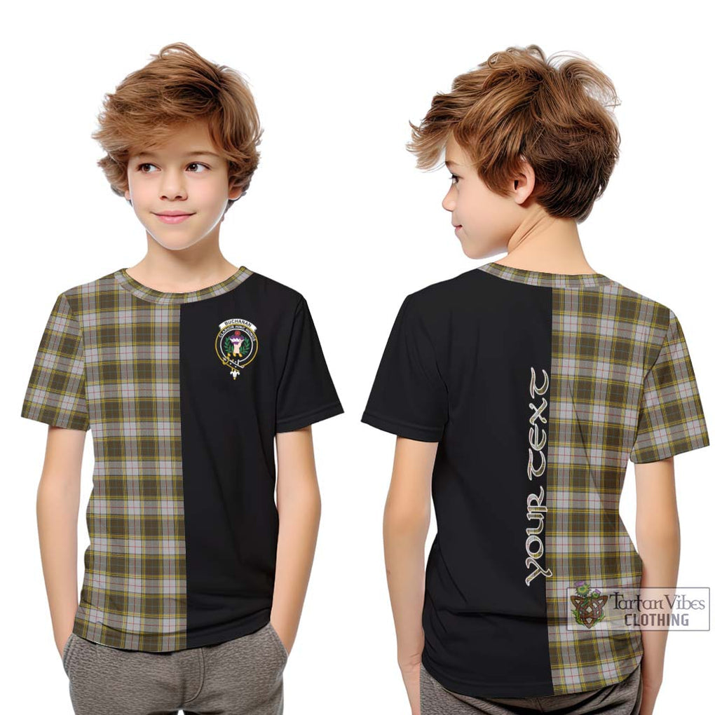 Buchanan Dress Tartan Kid T-Shirt with Family Crest and Half Of Me Style Youth XL Size14 - Tartanvibesclothing Shop