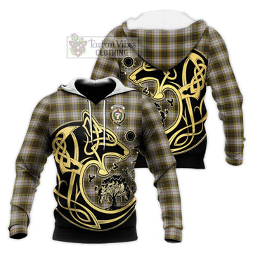 Buchanan Dress Tartan Knitted Hoodie with Family Crest Celtic Wolf Style