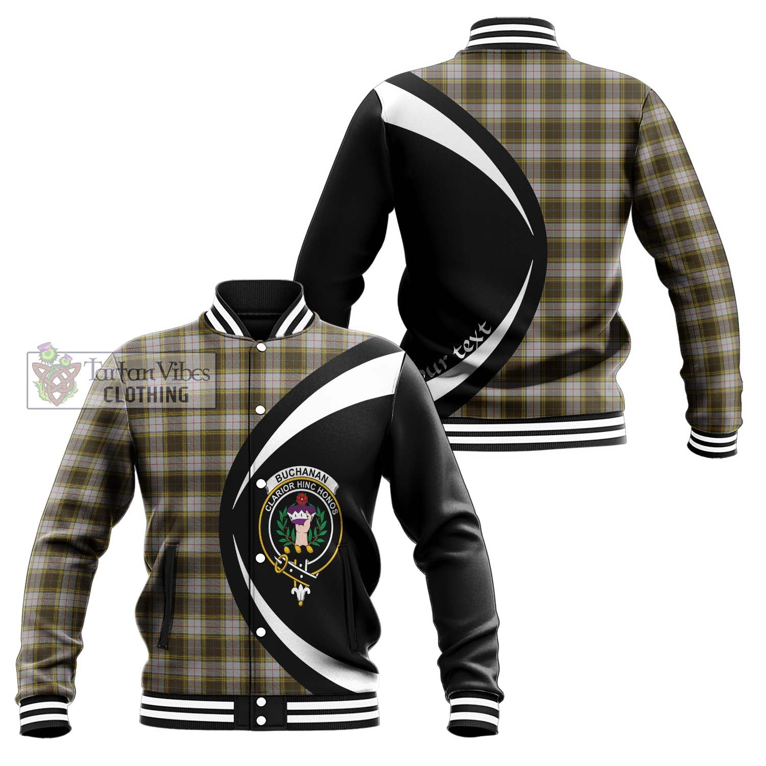 Buchanan Dress Tartan Baseball Jacket with Family Crest Circle Style Unisex - Tartan Vibes Clothing