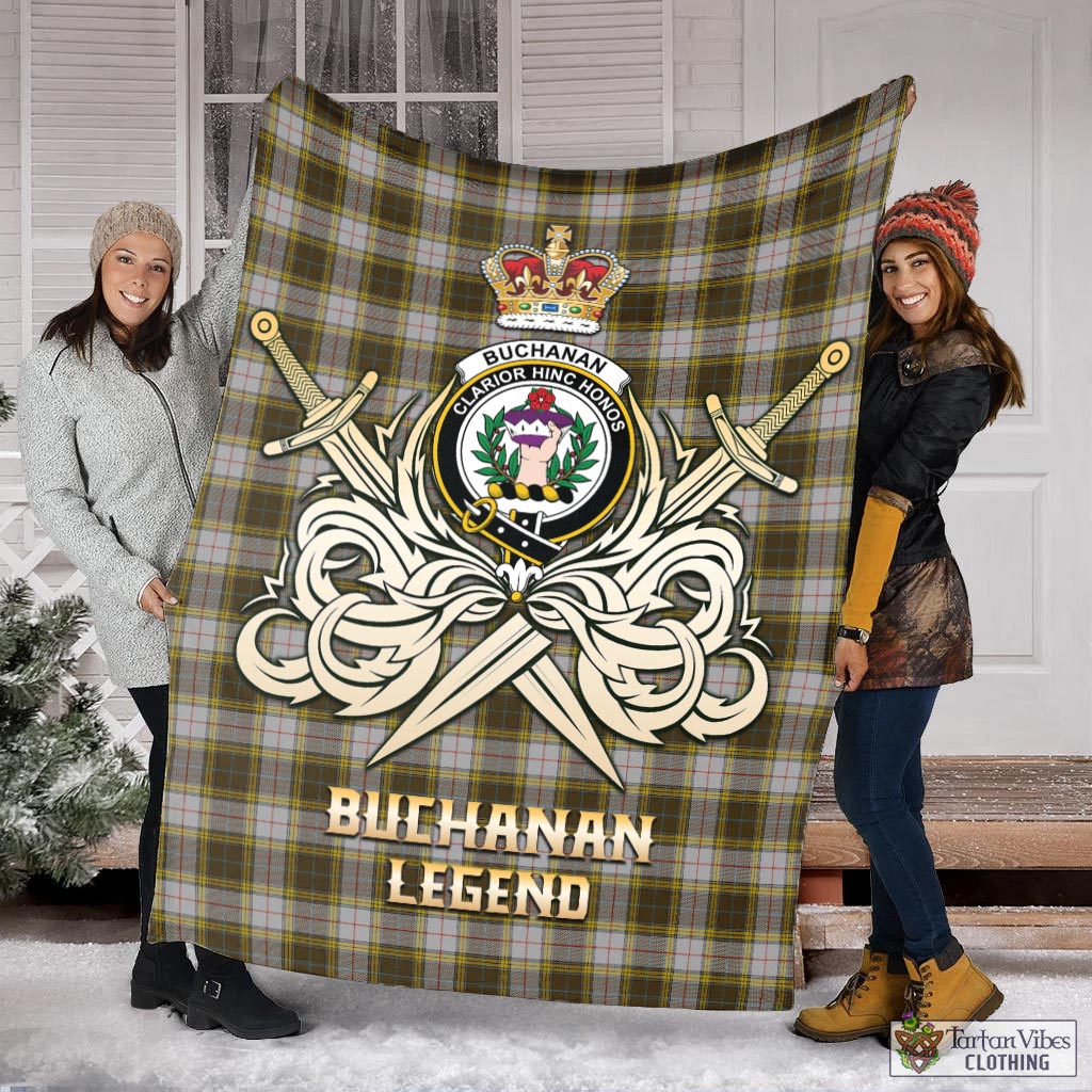 Tartan Vibes Clothing Buchanan Dress Tartan Blanket with Clan Crest and the Golden Sword of Courageous Legacy