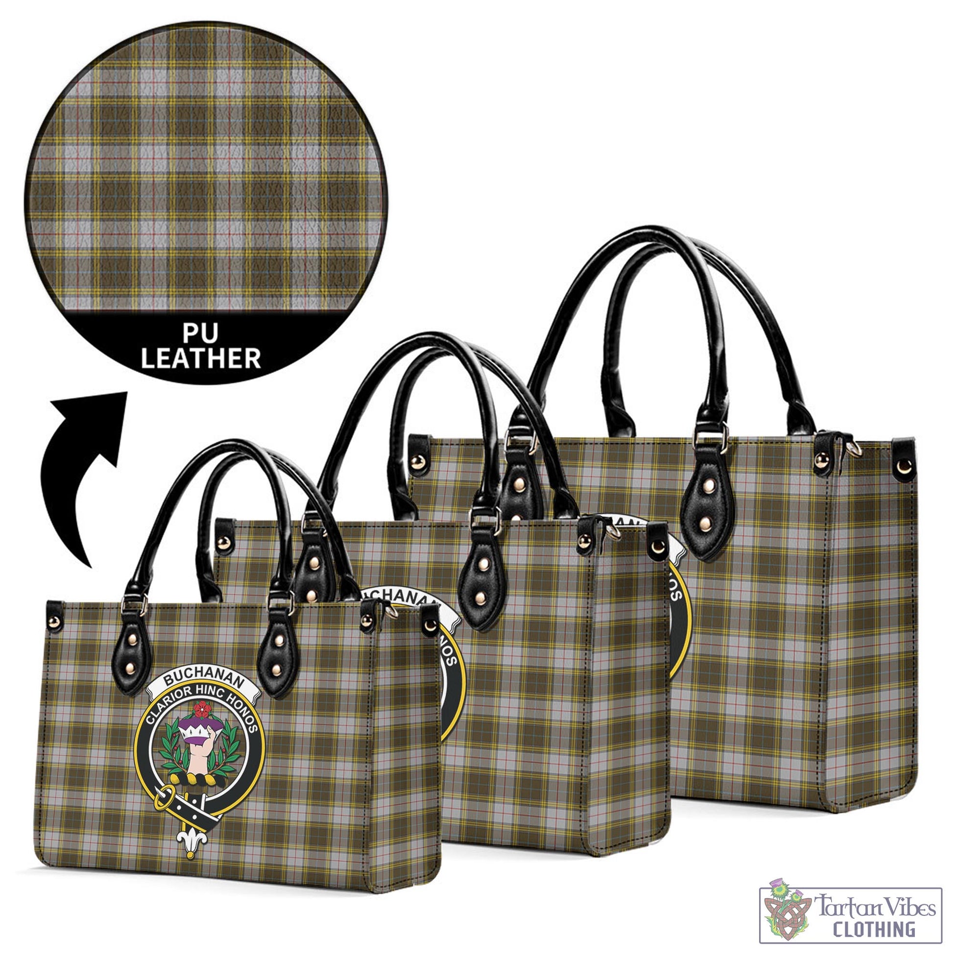 Tartan Vibes Clothing Buchanan Dress Tartan Luxury Leather Handbags with Family Crest