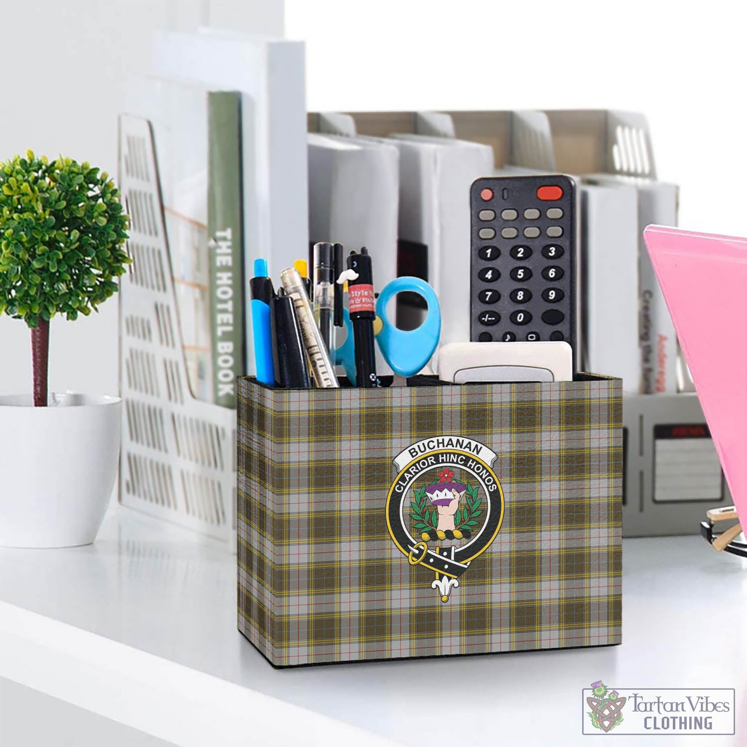 Tartan Vibes Clothing Buchanan Dress Tartan Pen Holder with Family Crest