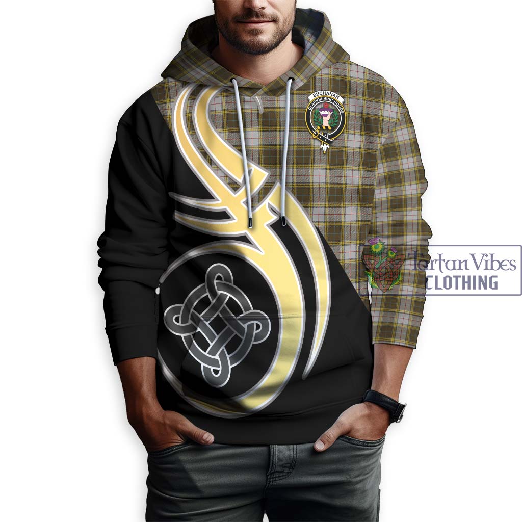 Buchanan Dress Tartan Hoodie with Family Crest and Celtic Symbol Style Zip Hoodie - Tartan Vibes Clothing