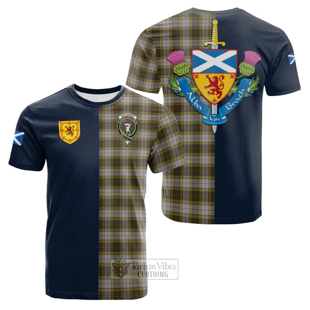 Tartan Vibes Clothing Buchanan Dress Tartan Cotton T-shirt with Scottish Lion Royal Arm Half Style