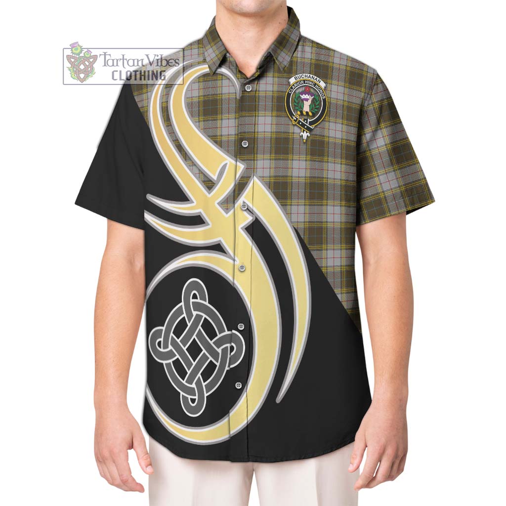 Buchanan Dress Tartan Short Sleeve Button Shirt with Family Crest and Celtic Symbol Style Kid - Tartan Vibes Clothing