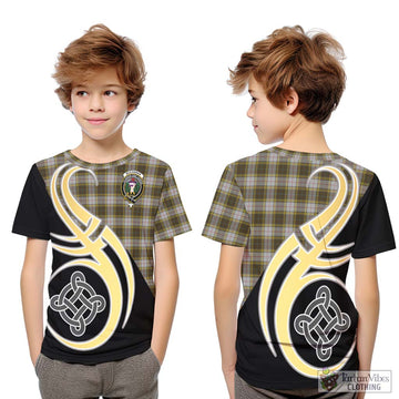 Buchanan Dress Tartan Kid T-Shirt with Family Crest and Celtic Symbol Style