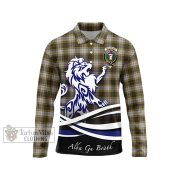 Buchanan Dress Tartan Long Sleeve Polo Shirt with Alba Gu Brath Regal Lion Emblem