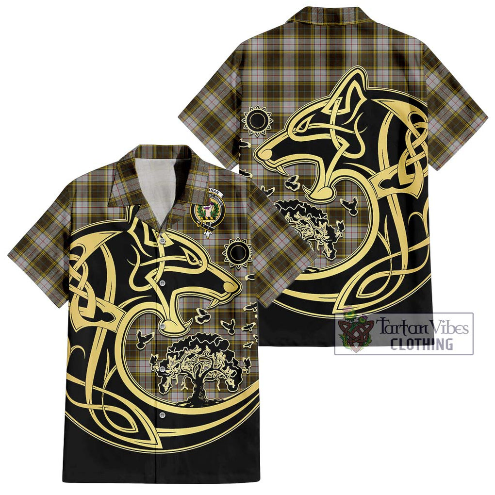 Buchanan Dress Tartan Short Sleeve Button Shirt with Family Crest Celtic Wolf Style Kid - Tartan Vibes Clothing