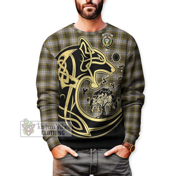 Buchanan Dress Tartan Sweatshirt with Family Crest Celtic Wolf Style