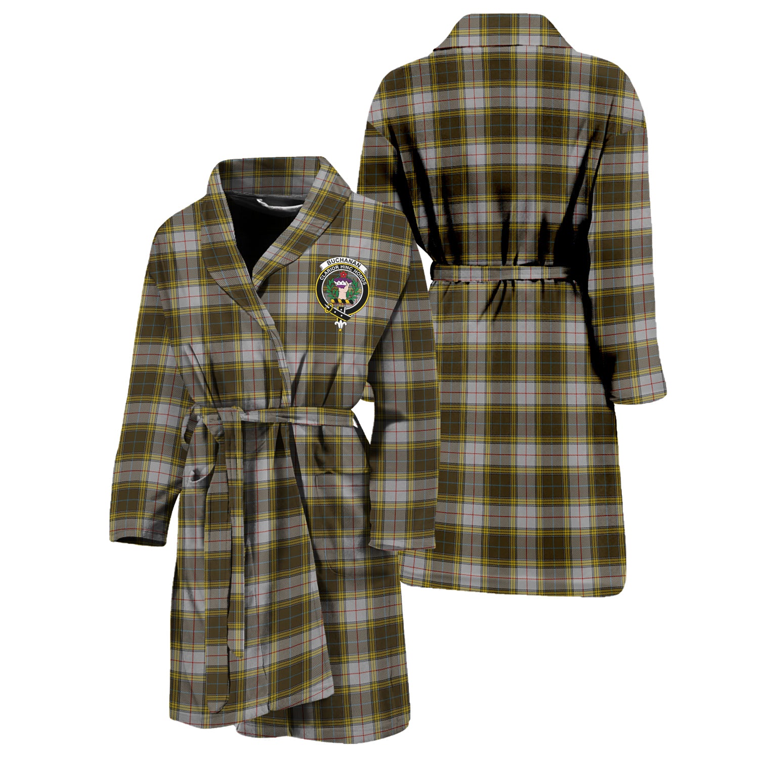 Buchanan Dress Tartan Bathrobe with Family Crest Unisex S - Tartan Vibes Clothing