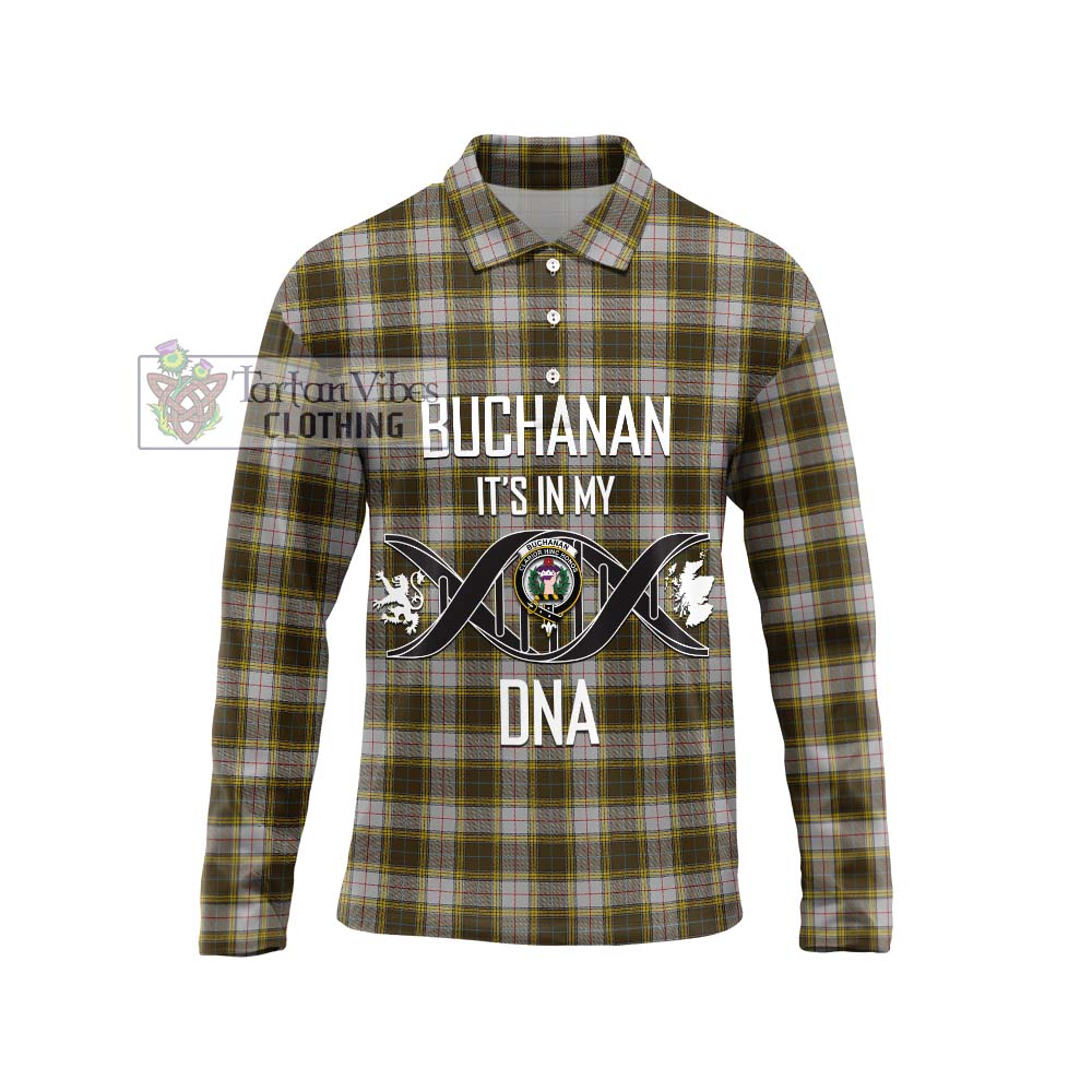 Buchanan Dress Tartan Long Sleeve Polo Shirt with Family Crest DNA In Me Style Unisex - Tartanvibesclothing Shop