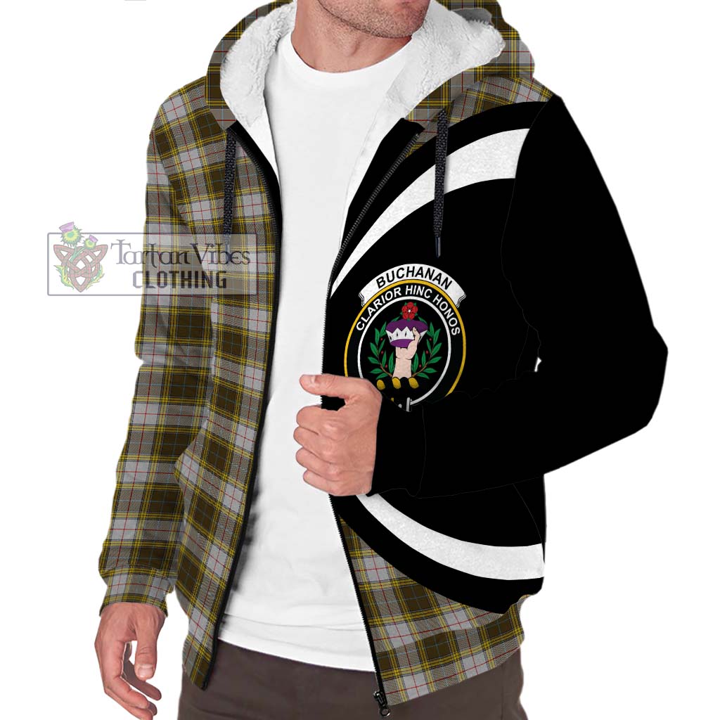 Buchanan Dress Tartan Sherpa Hoodie with Family Crest Circle Style Unisex S - Tartan Vibes Clothing