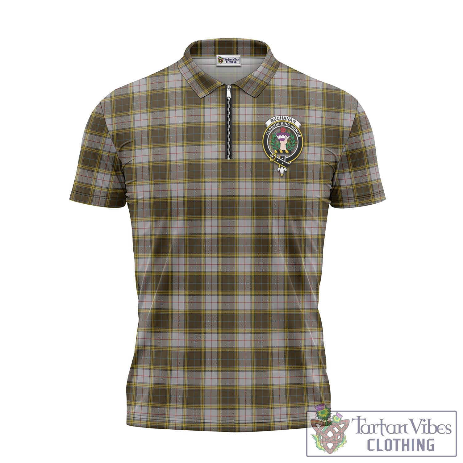 Tartan Vibes Clothing Buchanan Dress Tartan Zipper Polo Shirt with Family Crest