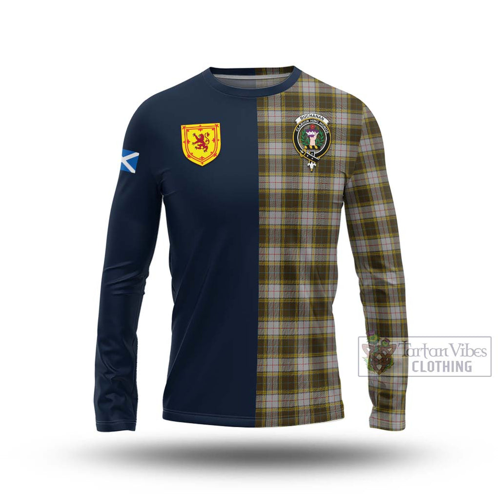 Tartan Vibes Clothing Buchanan Dress Tartan Long Sleeve T-Shirt with Scottish Lion Royal Arm Half Style