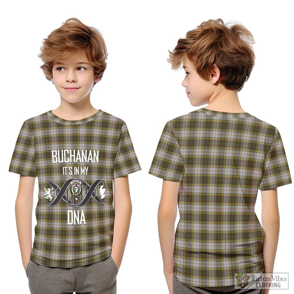 Buchanan Dress Tartan Kid T-Shirt with Family Crest DNA In Me Style Youth XL Size14 - Tartanvibesclothing Shop