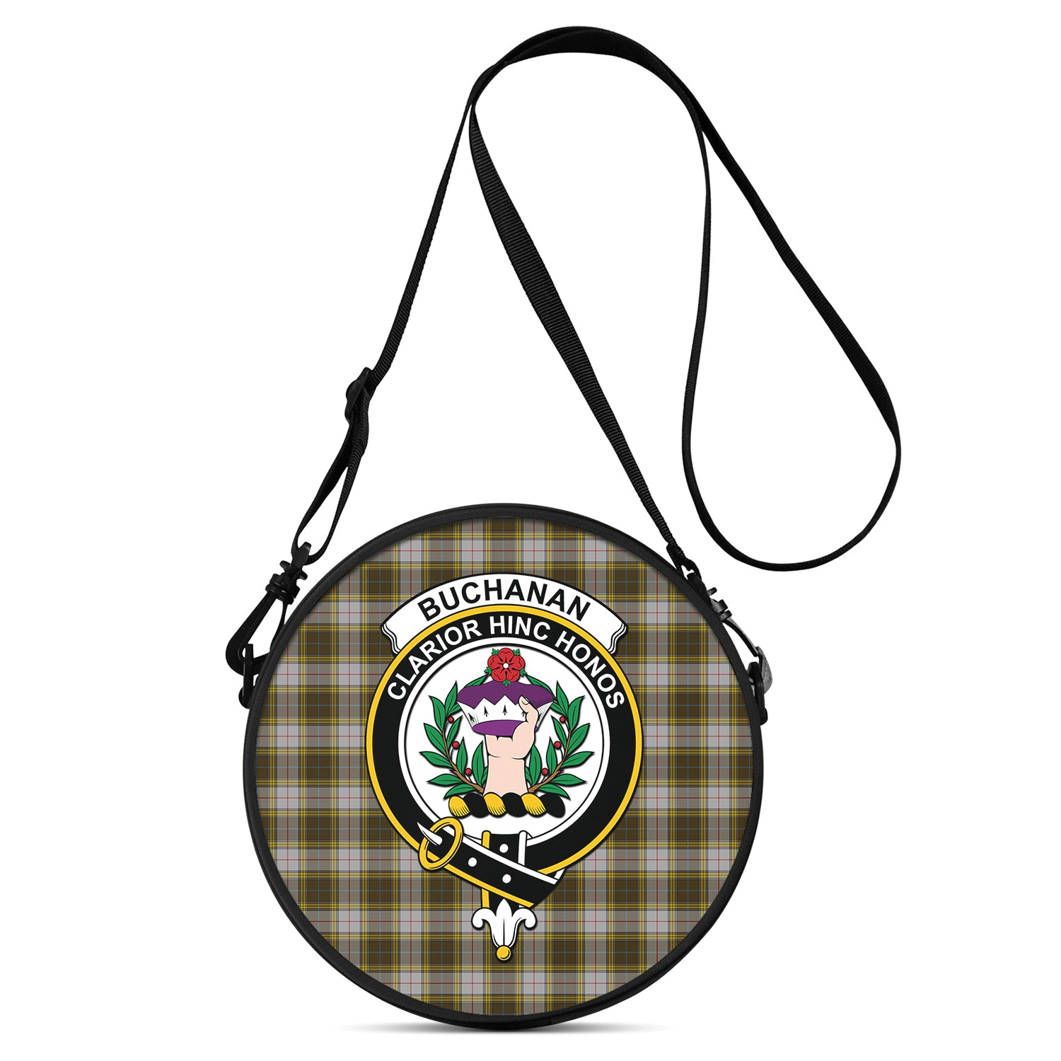 Buchanan Dress Tartan Round Satchel Bags with Family Crest One Size 9*9*2.7 inch - Tartanvibesclothing