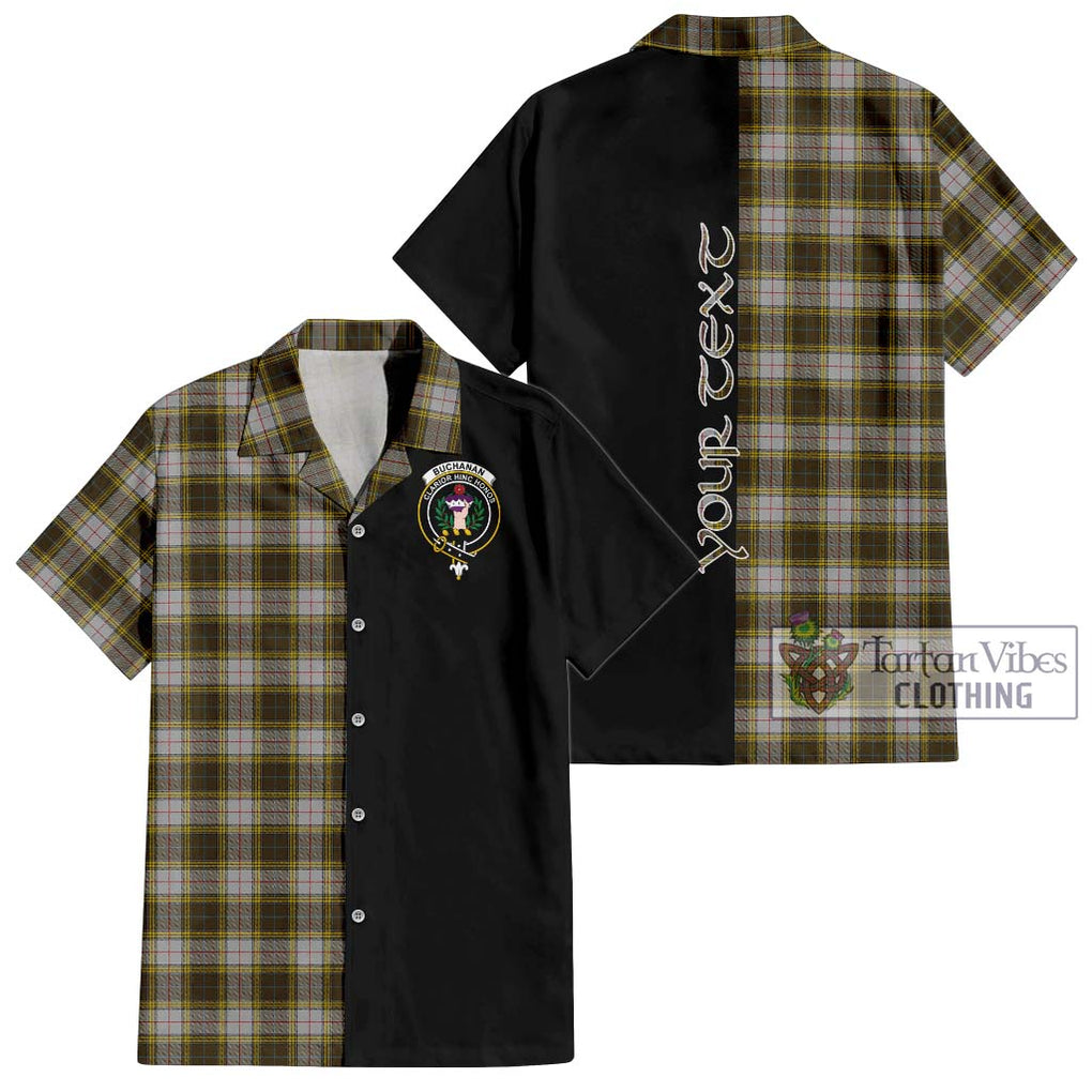 Buchanan Dress Tartan Short Sleeve Button Shirt with Family Crest and Half Of Me Style Kid - Tartanvibesclothing Shop