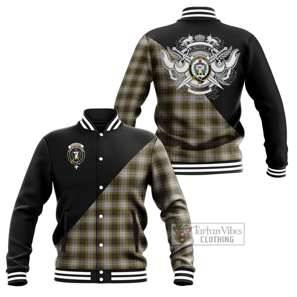 Buchanan Dress Tartan Baseball Jacket with Family Crest and Military Logo Style Unisex - Tartanvibesclothing Shop