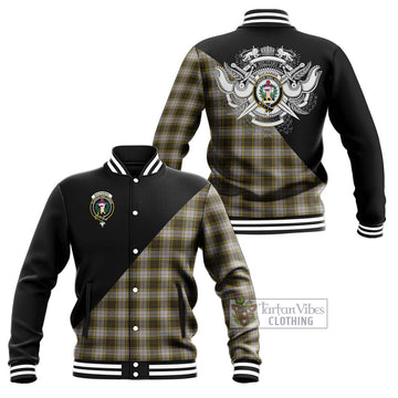 Buchanan Dress Tartan Baseball Jacket with Family Crest and Military Logo Style