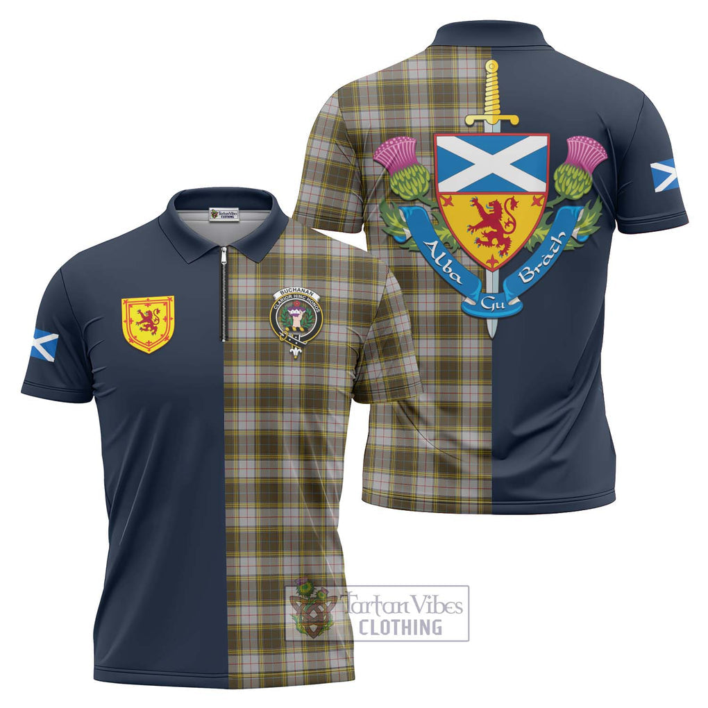 Tartan Vibes Clothing Buchanan Dress Tartan Zipper Polo Shirt with Scottish Lion Royal Arm Half Style