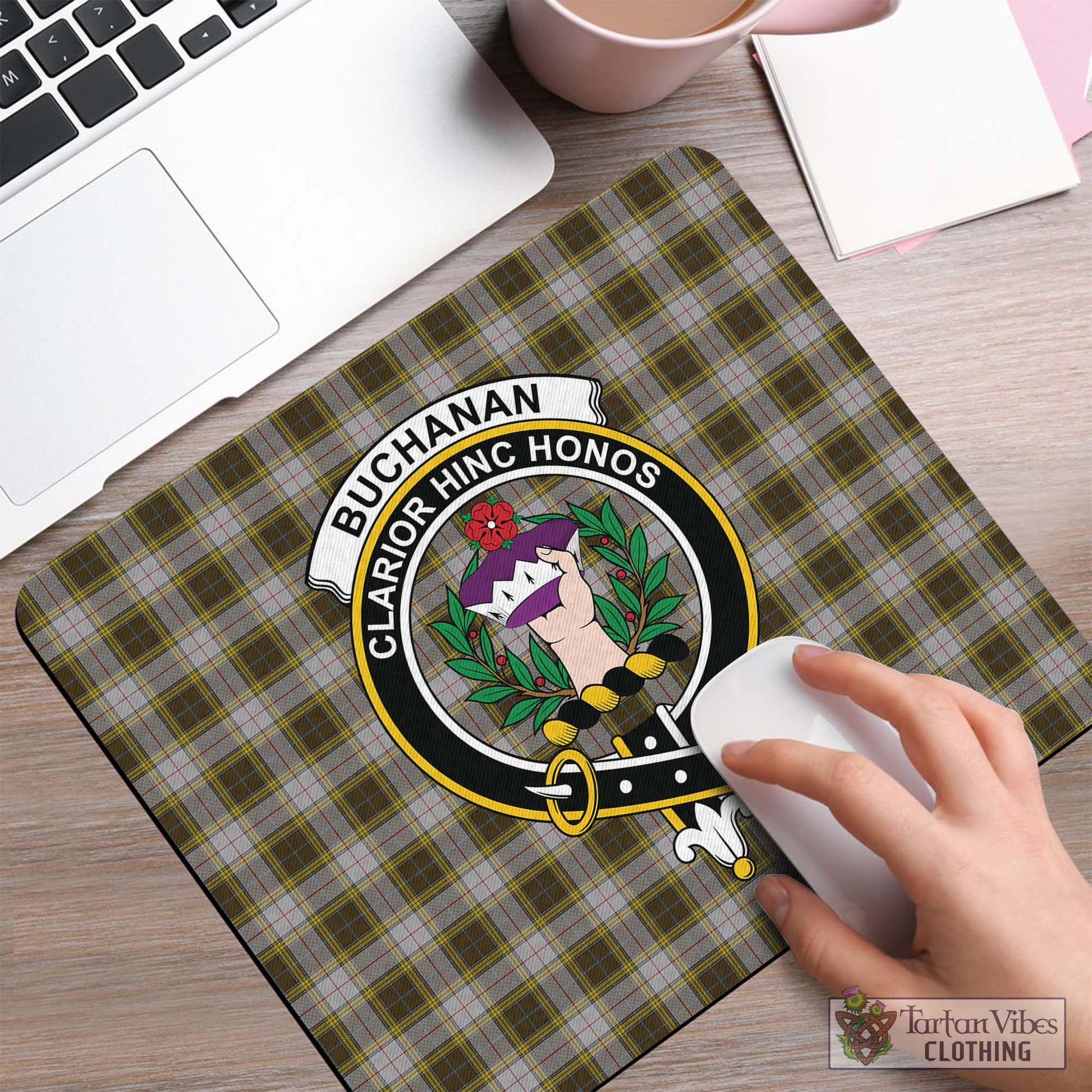 Tartan Vibes Clothing Buchanan Dress Tartan Mouse Pad with Family Crest