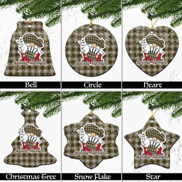 Buchanan Dress Tartan Christmas Ceramic Ornaments with Scottish Gnome Playing Bagpipes