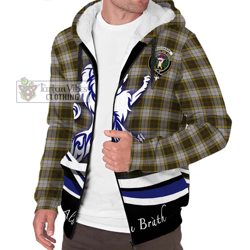 Buchanan Dress Tartan Sherpa Hoodie with Alba Gu Brath Regal Lion Emblem Unisex S - Tartanvibesclothing Shop