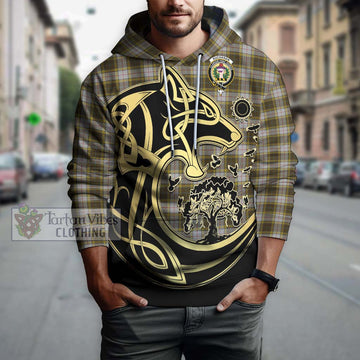 Buchanan Dress Tartan Hoodie with Family Crest Celtic Wolf Style