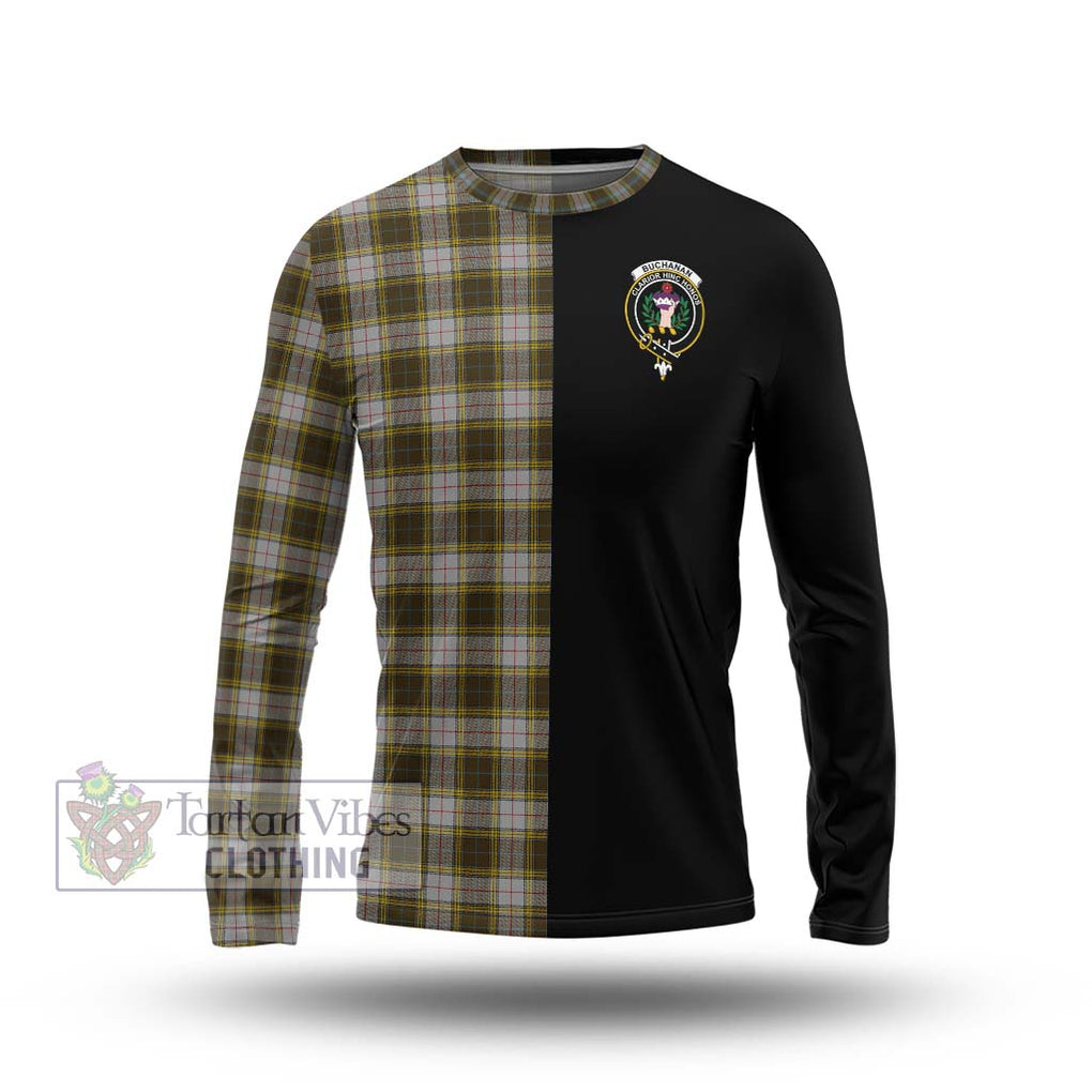 Buchanan Dress Tartan Long Sleeve T-Shirt with Family Crest and Half Of Me Style Unisex - Tartanvibesclothing Shop