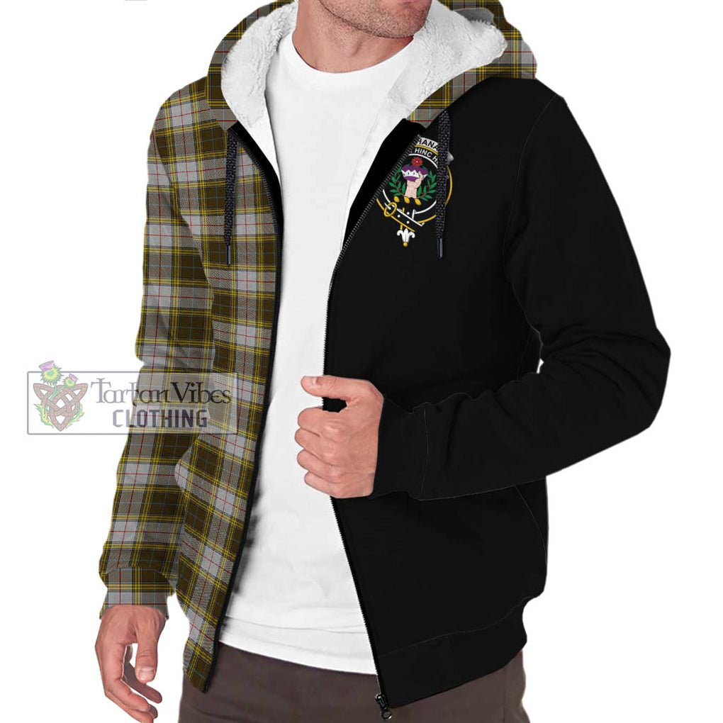 Buchanan Dress Tartan Sherpa Hoodie with Family Crest and Half Of Me Style Unisex S - Tartanvibesclothing Shop