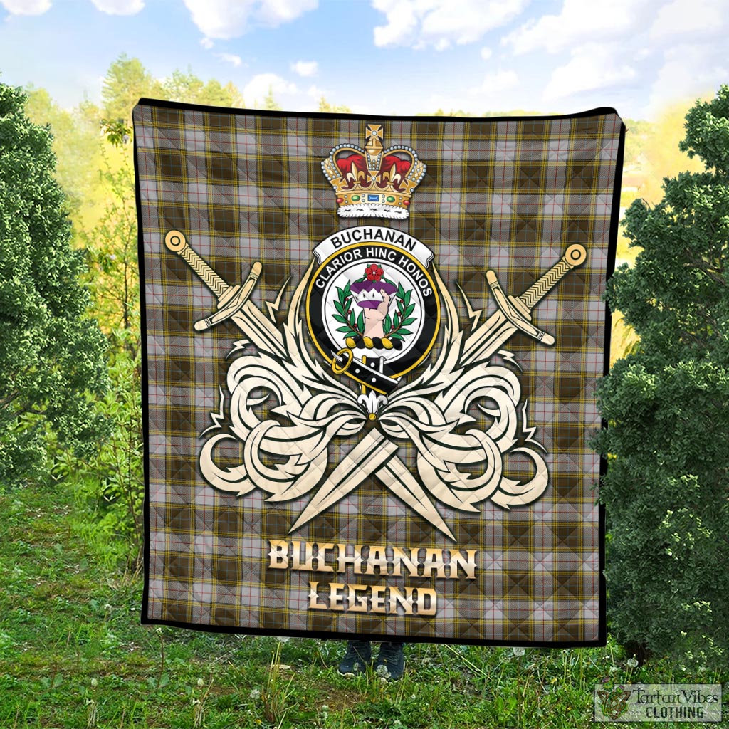 Tartan Vibes Clothing Buchanan Dress Tartan Quilt with Clan Crest and the Golden Sword of Courageous Legacy