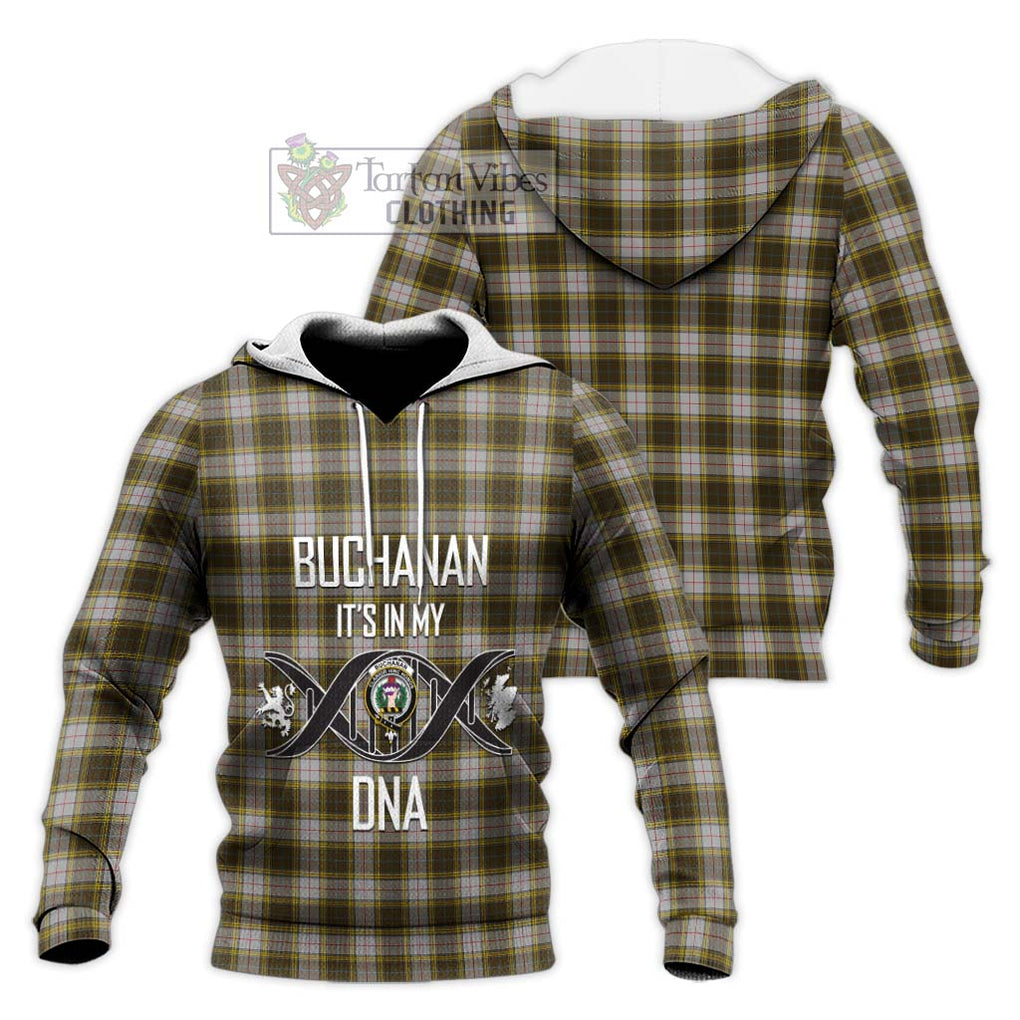 Buchanan Dress Tartan Knitted Hoodie with Family Crest DNA In Me Style Unisex Knitted Pullover Hoodie - Tartanvibesclothing Shop