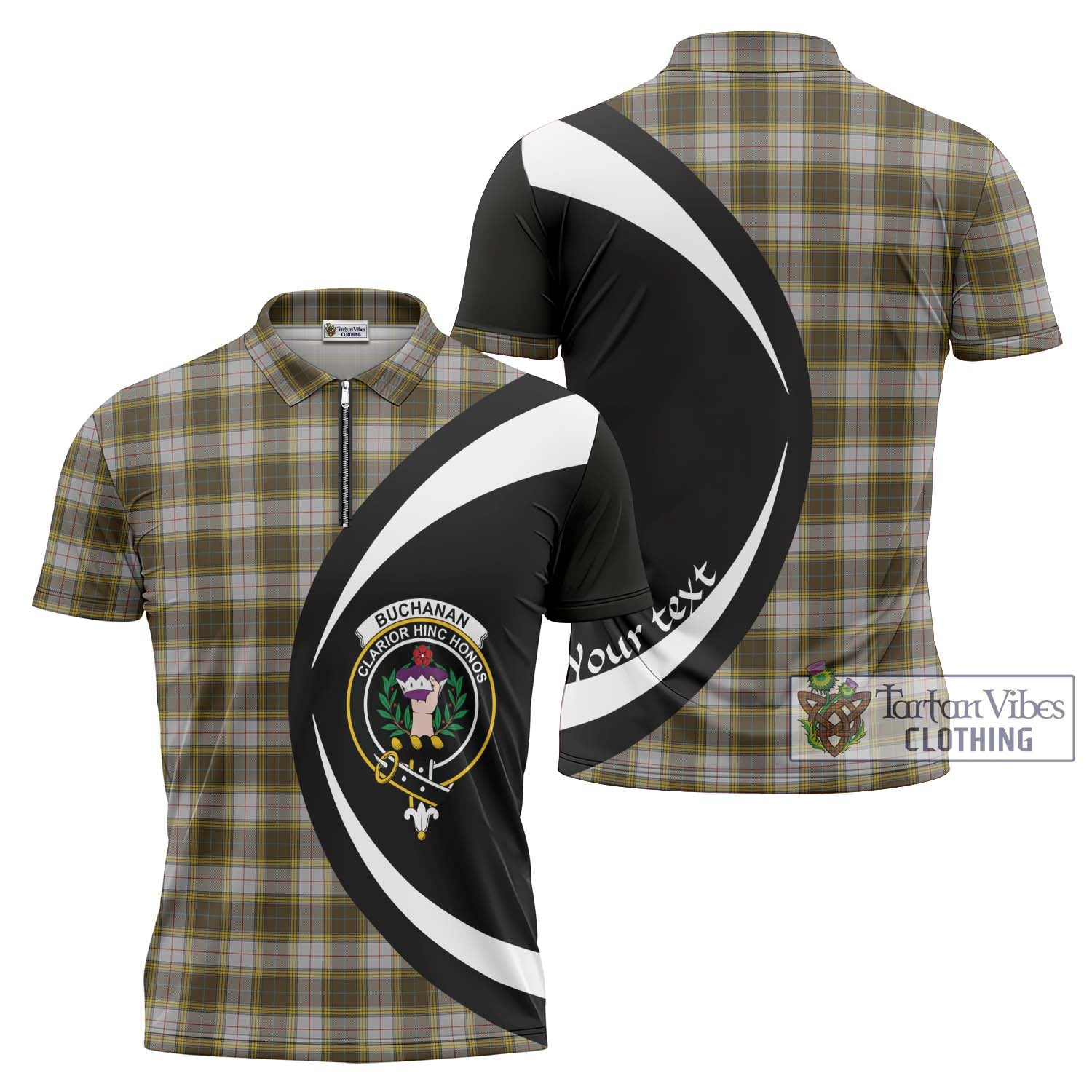 Tartan Vibes Clothing Buchanan Dress Tartan Zipper Polo Shirt with Family Crest Circle Style