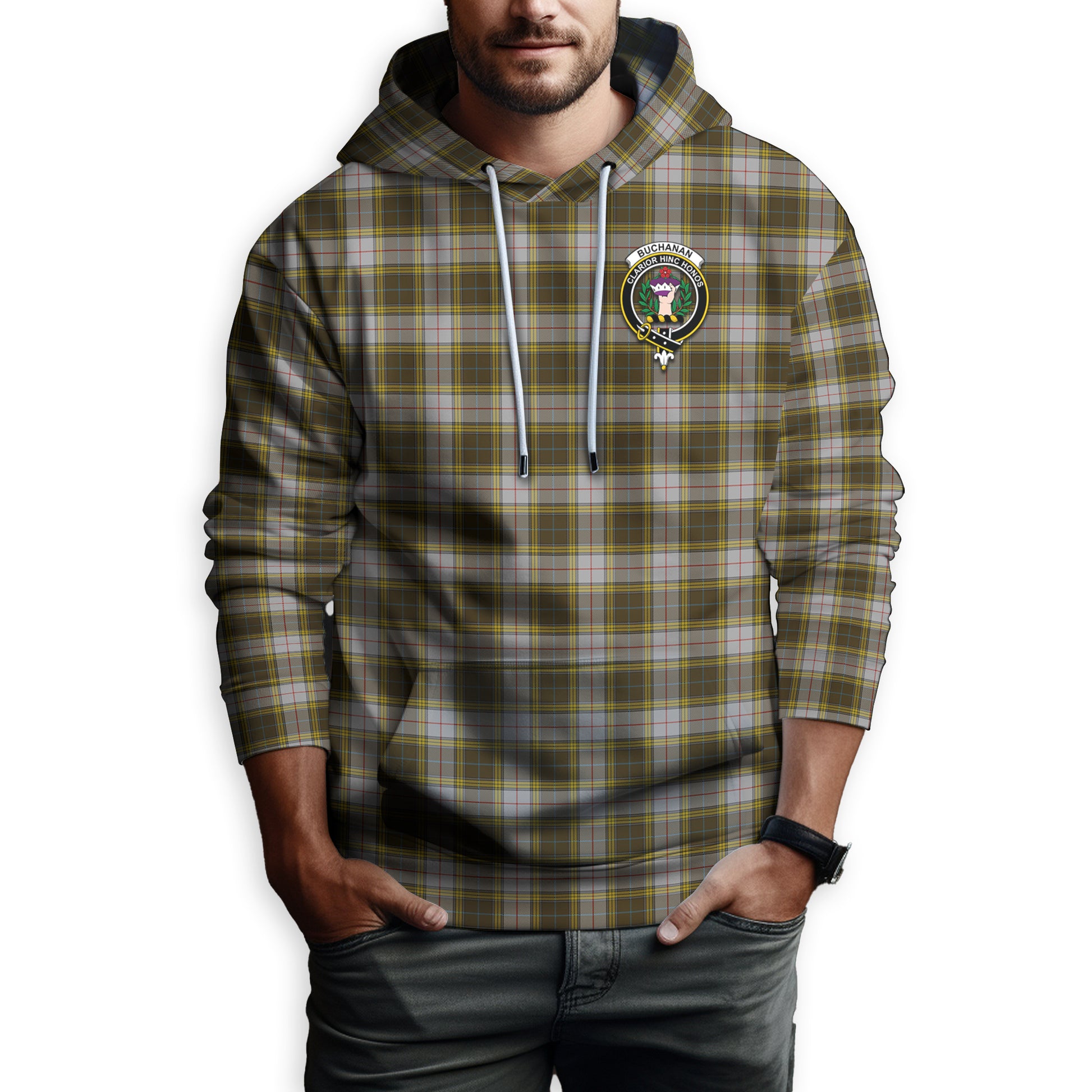 Buchanan Dress Tartan Hoodie with Family Crest - Tartanvibesclothing