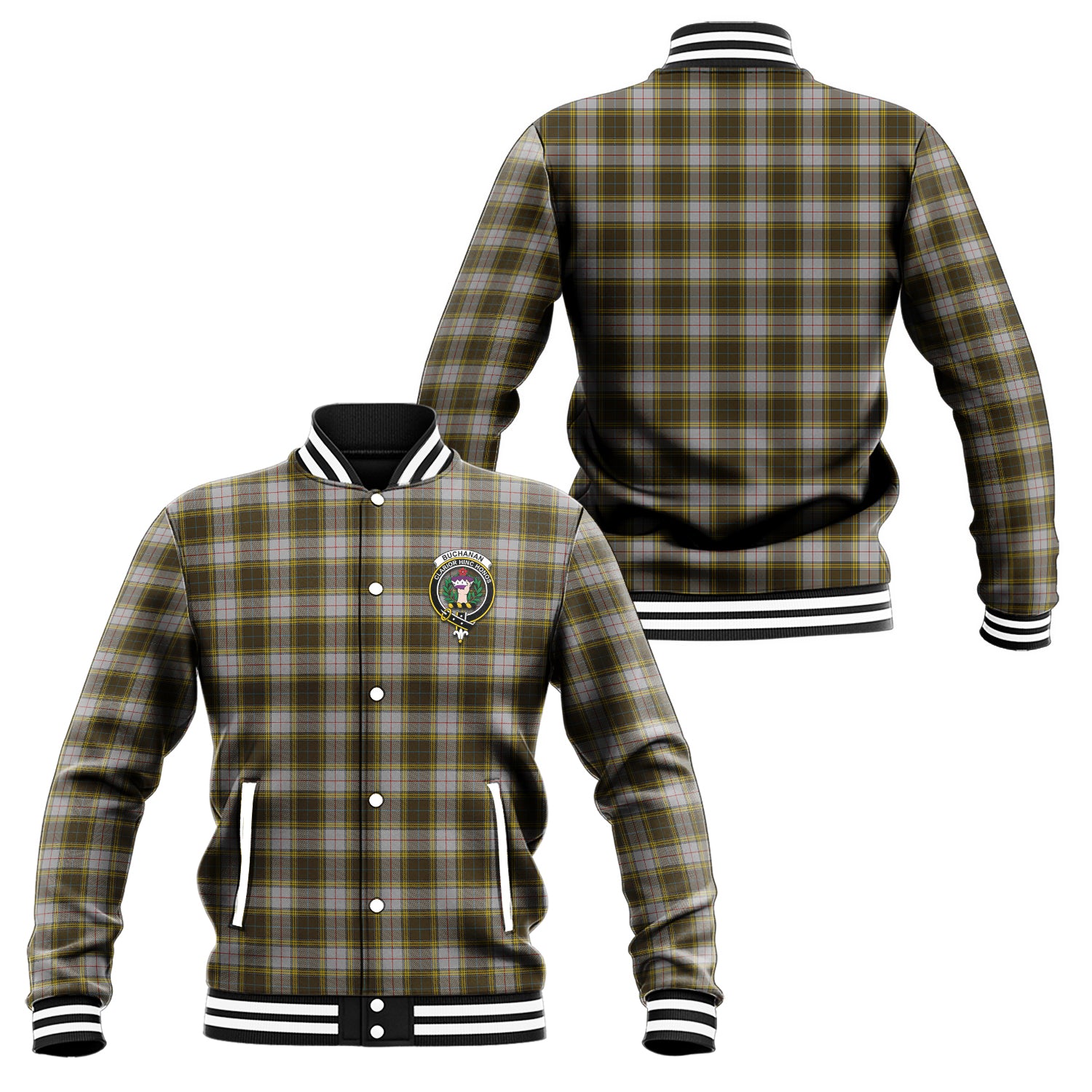 Buchanan Dress Tartan Baseball Jacket with Family Crest Unisex - Tartan Vibes Clothing