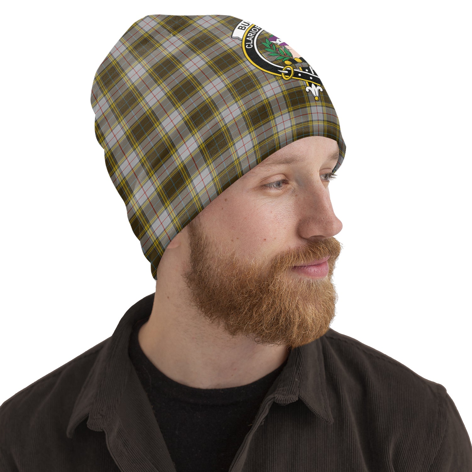 Buchanan Dress Tartan Beanies Hat with Family Crest One Size 22 inches 15.5 inches - Tartanvibesclothing